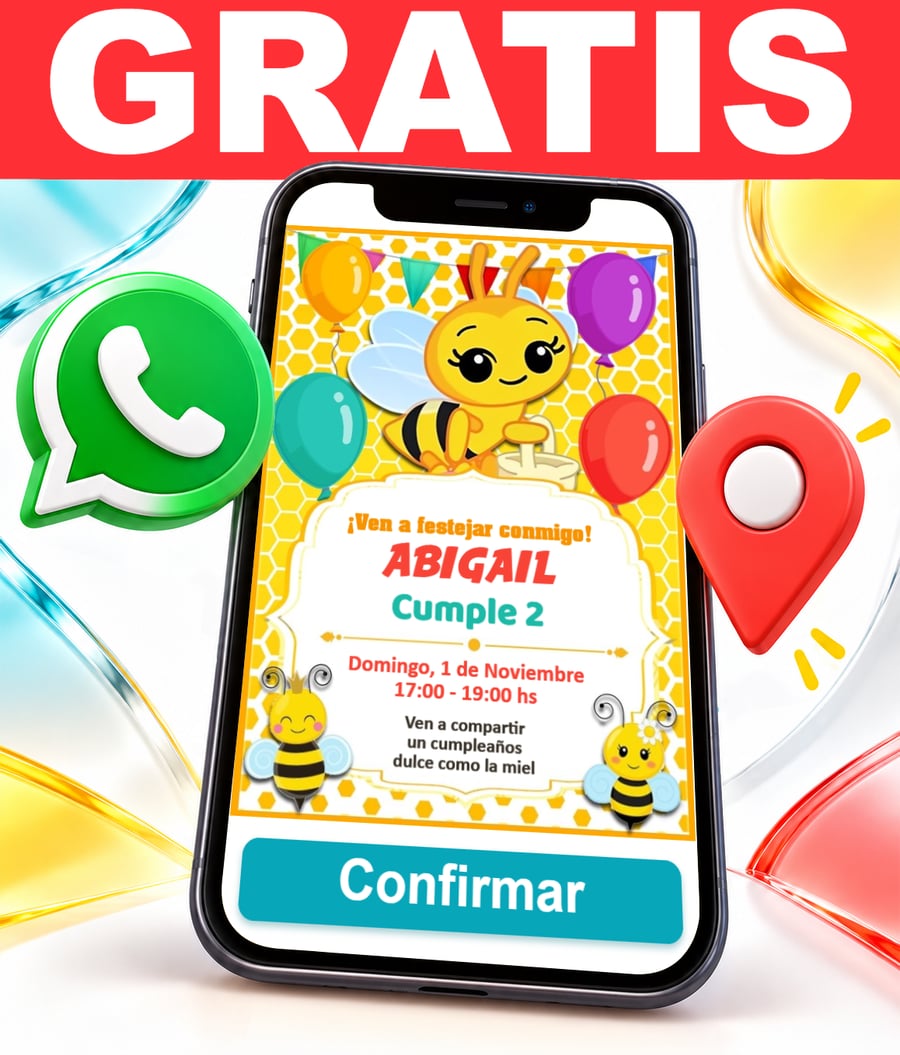 Invitación interactiva de Abejita Chiquitita Plim Plim Gratis