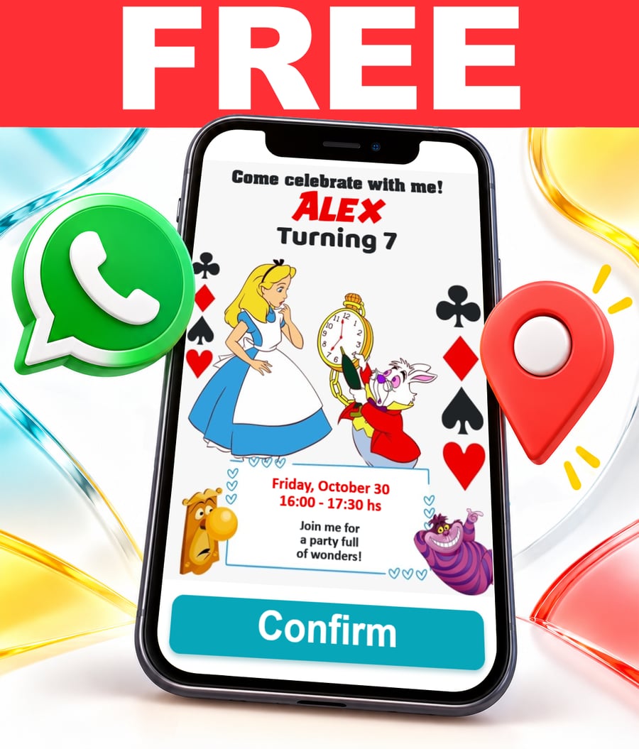 Invito interattivo di Le avventure di Alice nel Paese delle Meraviglie Gratis