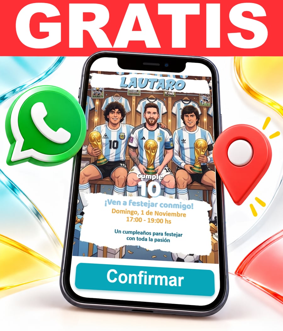 Invitación interactiva de Argentina Selección Fútbol Tres Copas del Mundo Gratis