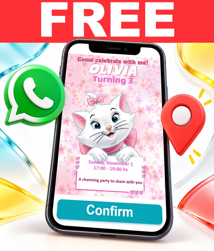 Free Marie The Aristocats interactive invitation