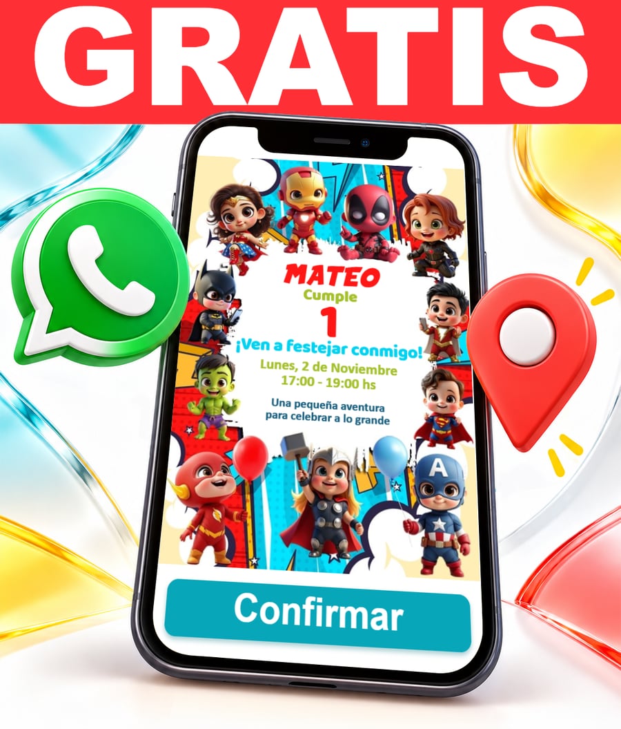 Invitación interactiva de Mini Superhéroes Gratis