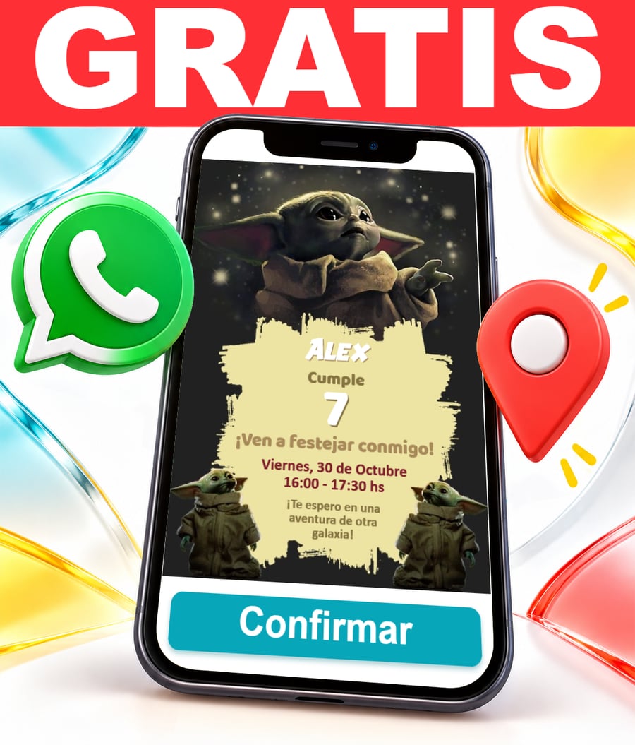 Invitación interactiva de Baby Yoda Gratis