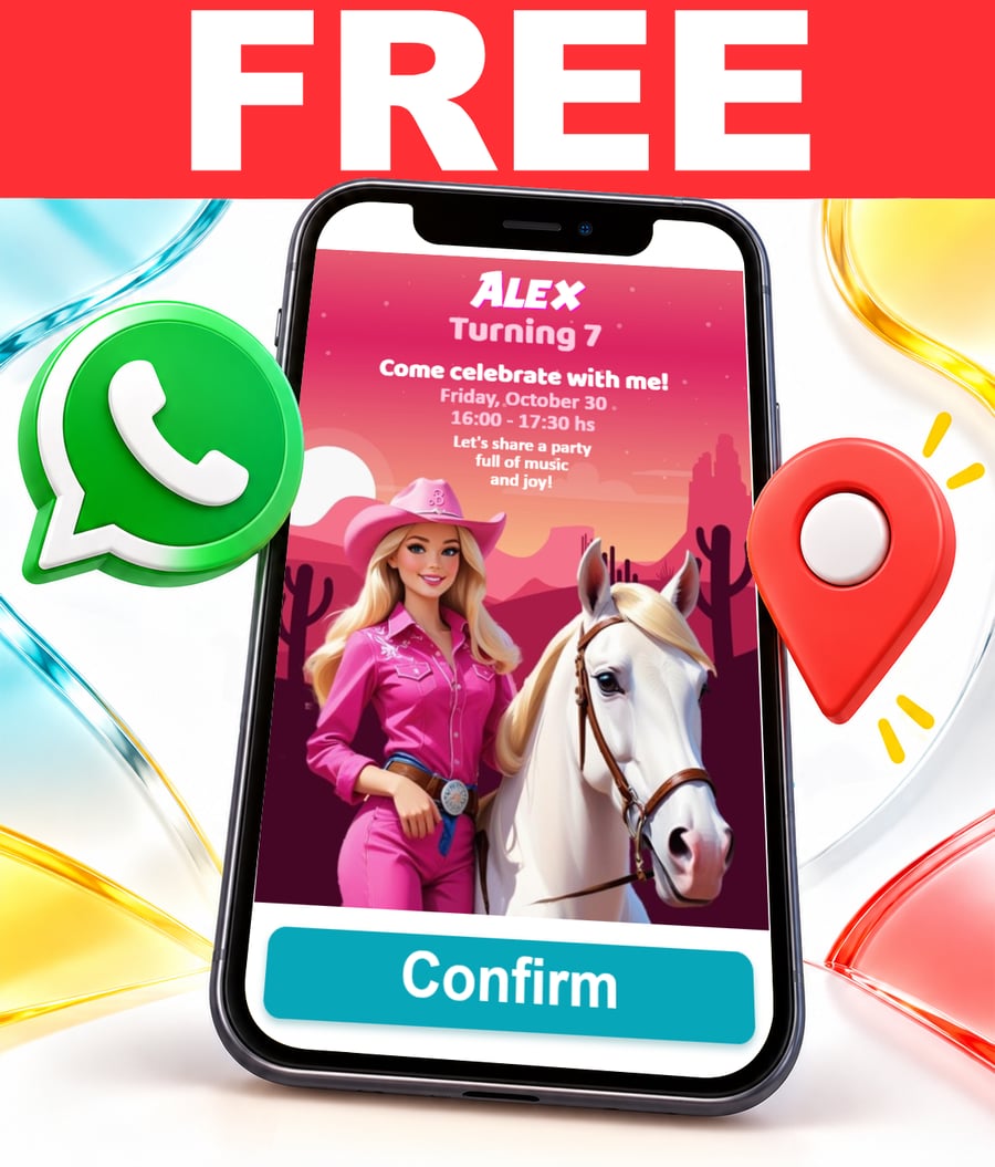 Free Cowgirl Barbie interactive invitation