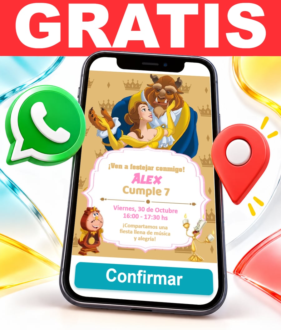 Invitación interactiva de La Bella y la Bestia Gratis
