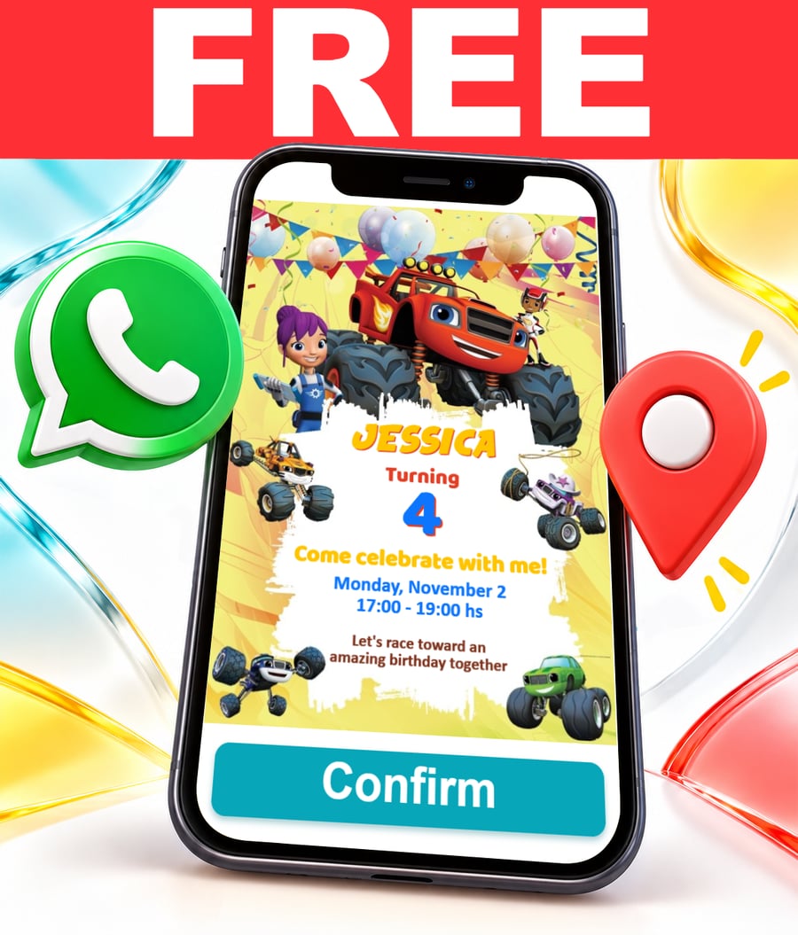 Convite interativo de Blaze and the Monster Machines Grátis