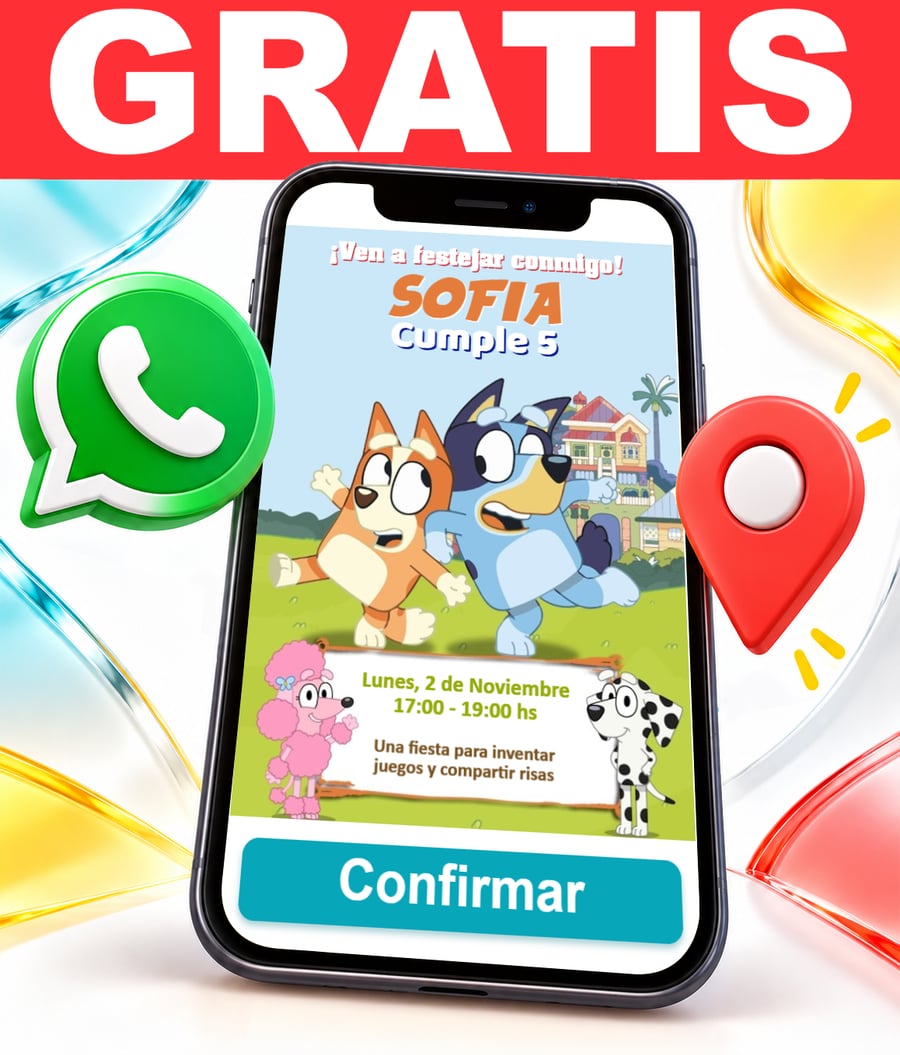 Invitación interactiva de Bluey y Bingo Gratis
