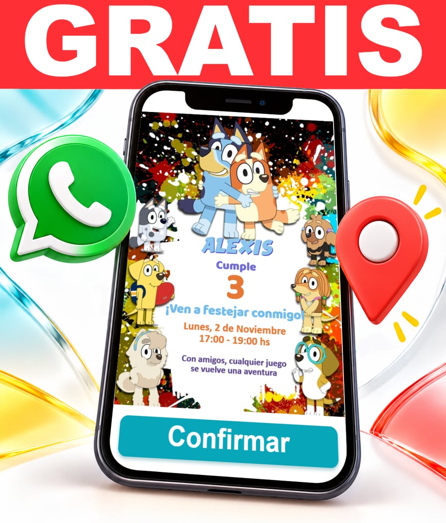 Invitación interactiva de Bluey y Bingo Gratis