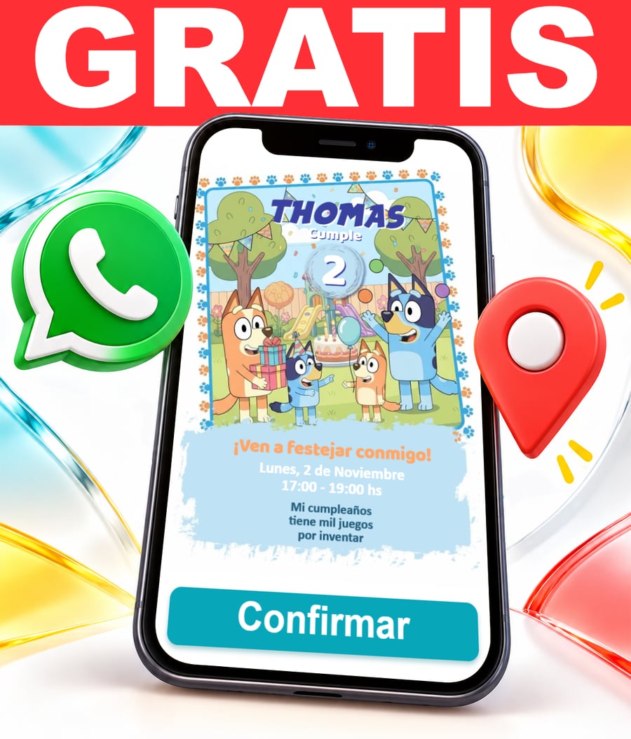 Invitación interactiva de Fiesta Bluey y Bingo Gratis