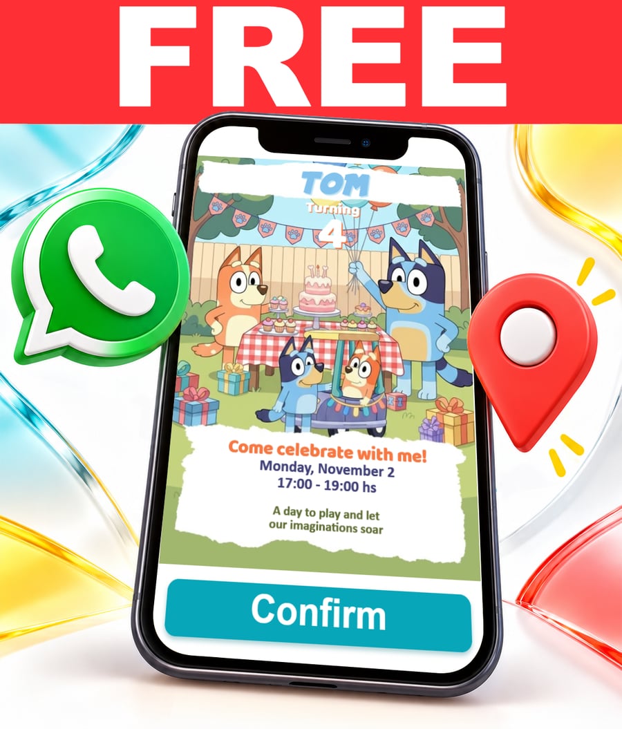 Free Bluey and Bingo Birthday Party interactive invitation