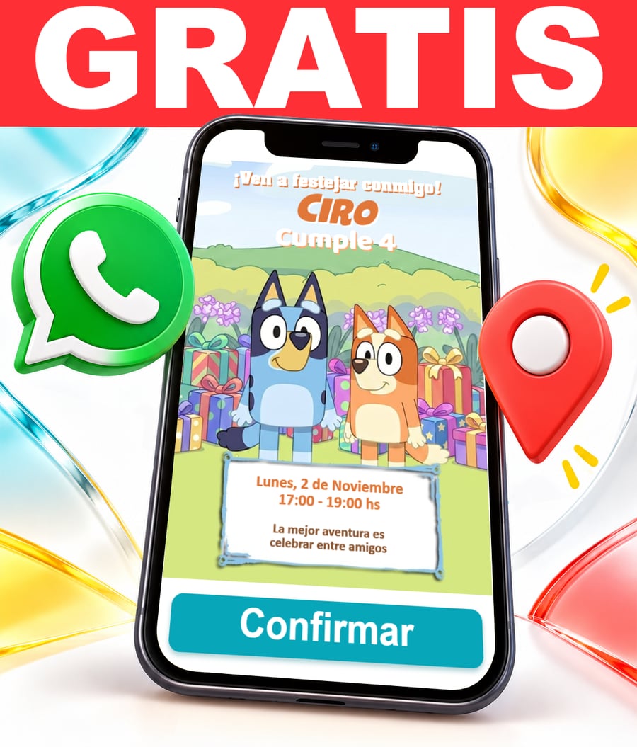 Invitación interactiva de Bluey y Bingo de Fiesta Gratis