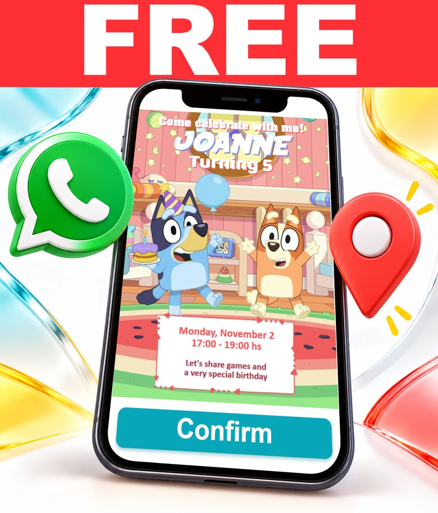 Invito interattivo di Bluey e Bingo alla festa Gratis