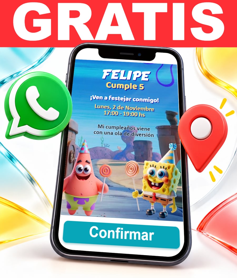 Invitación interactiva de Bob Esponja Party Gratis