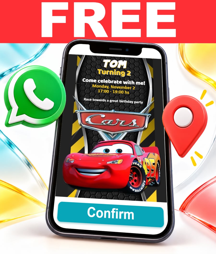 Invito interattivo di Cars Festa di Compleanno Gratis