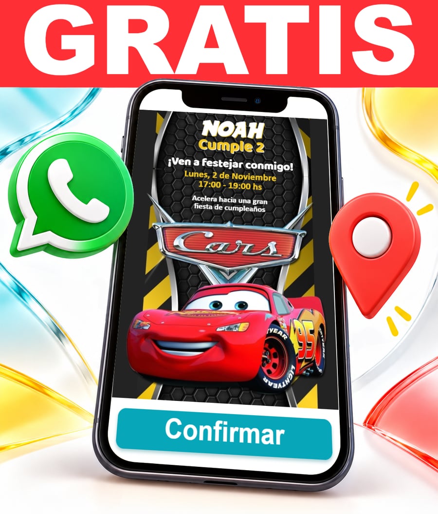 Invitación interactiva de Cars Fiesta de Cumpleaños Gratis