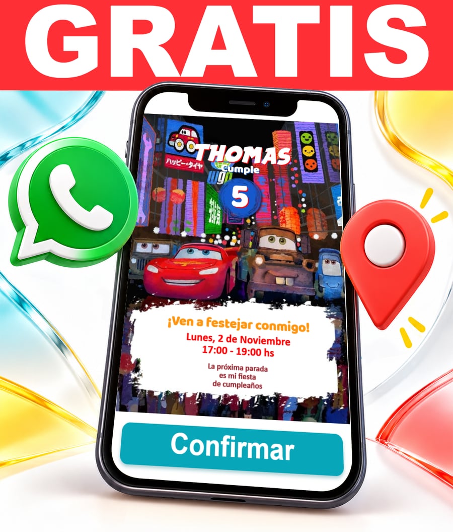 Invitación interactiva de Cars Fiesta de Cumpleaños Gratis