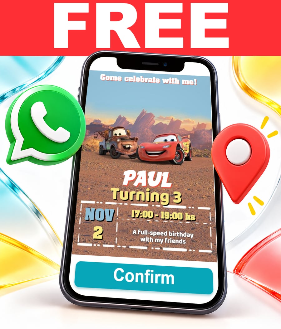 Free Cars Lightning McQueen interactive invitation
