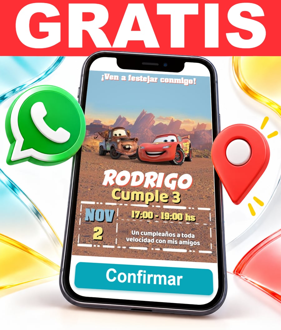 Invitación interactiva de Cars Rayo McQueen Gratis
