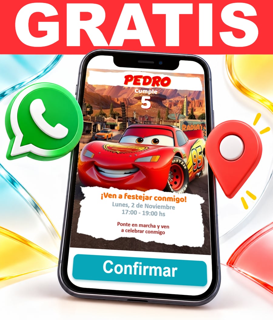 Invitación interactiva de Cars Rayo McQueen Gratis
