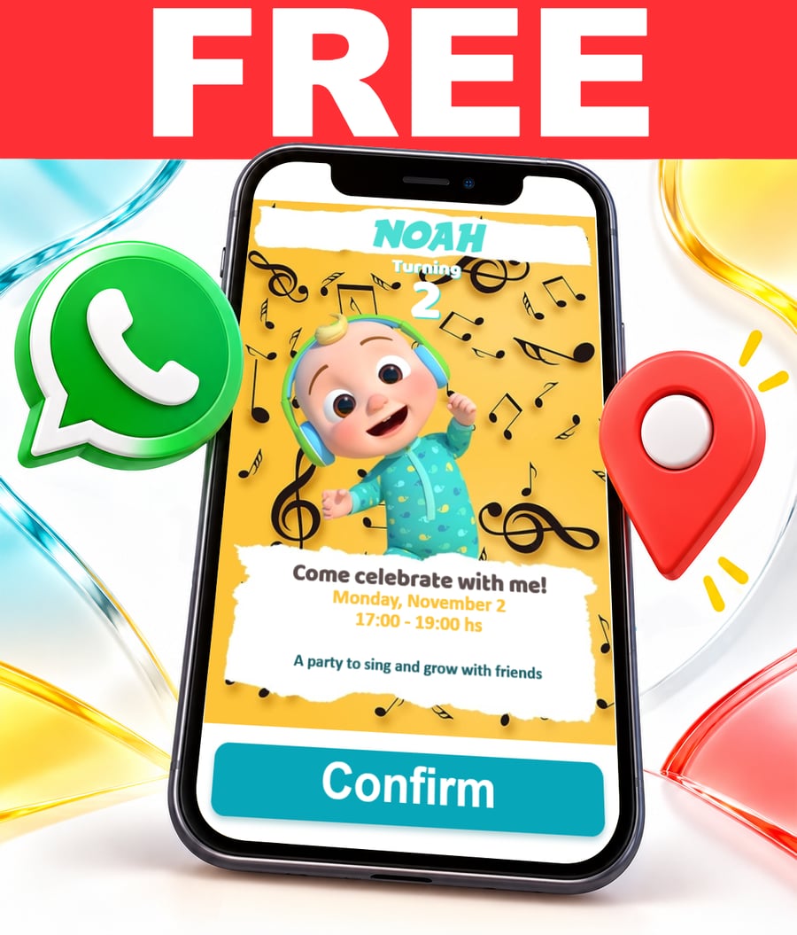 Convite interativo de Cocomelon Nursery Rhymes Grátis
