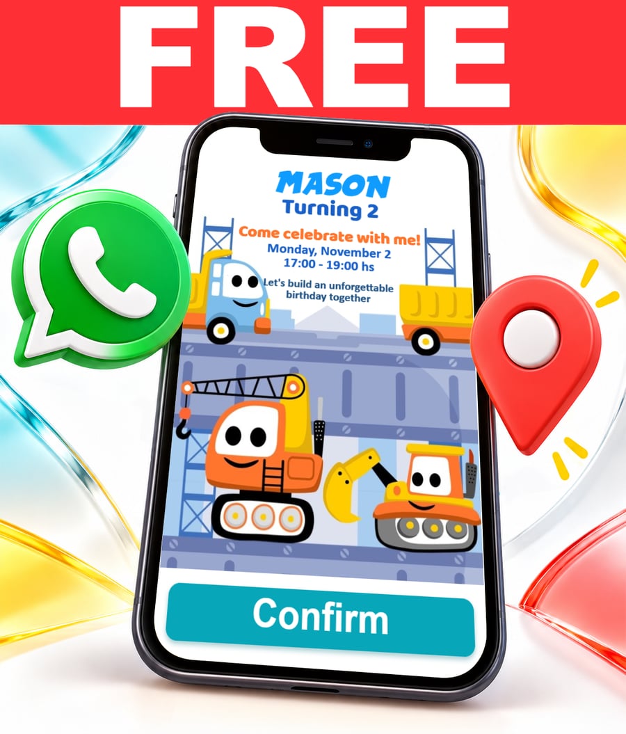 Free Construction Trucks interactive invitation
