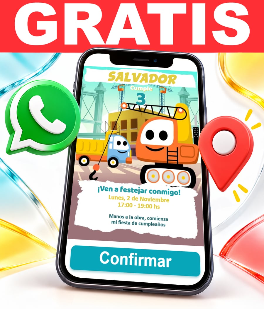 Invitación interactiva de Camiones de la Construcción Gratis