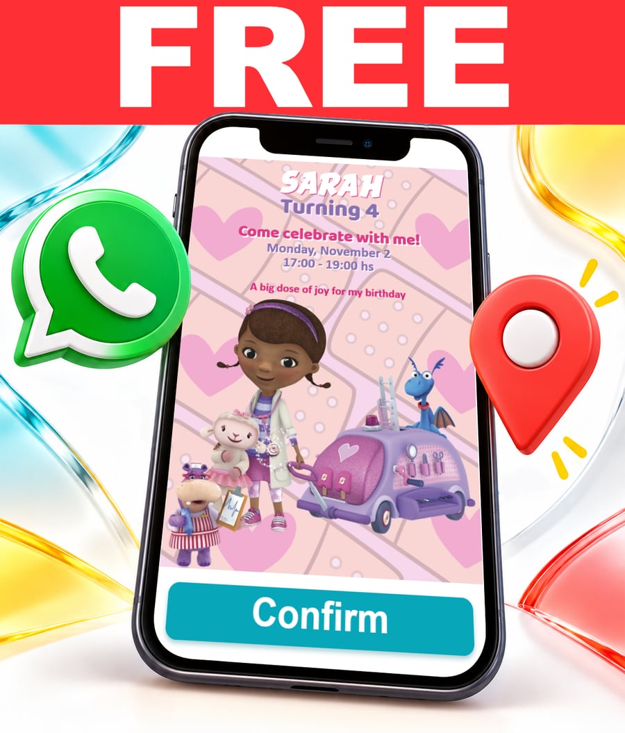 Convite interativo de Doutora Brinquedos Grátis