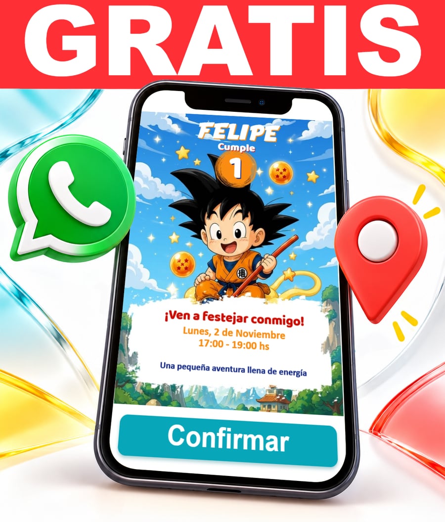 Invitación interactiva de Son Goku Dragon Ball Baby Gratis