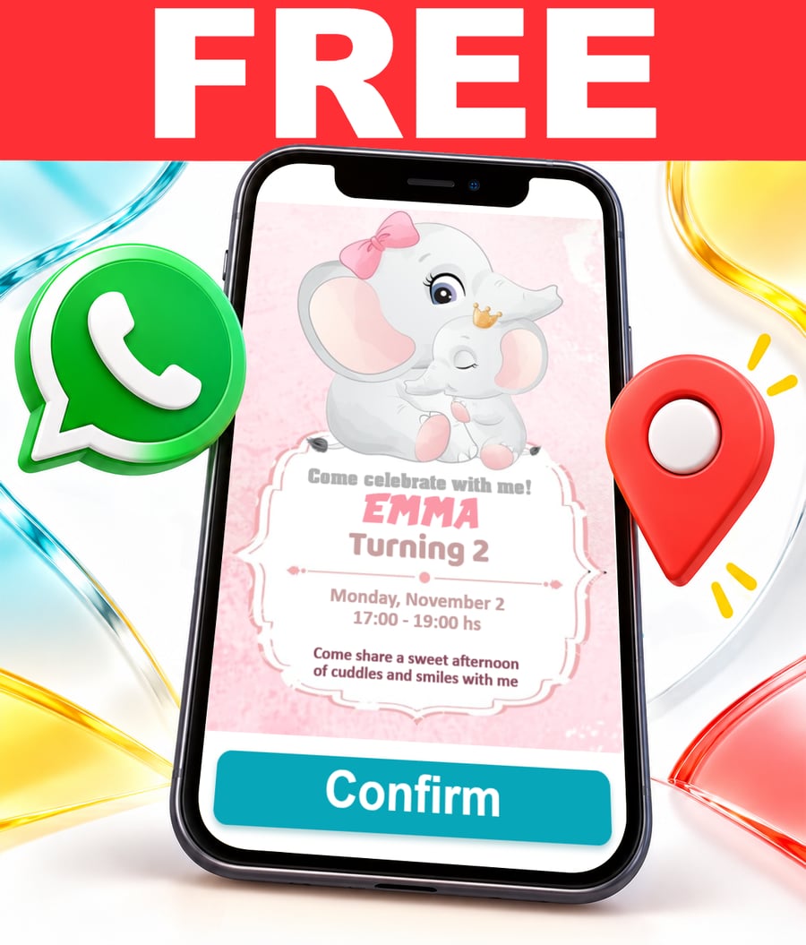 Convite interativo de Pink Elephant Grátis