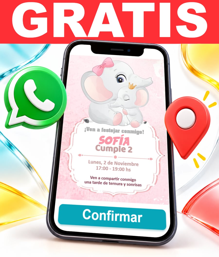 Invitación interactiva de Elefante Rosa Gratis