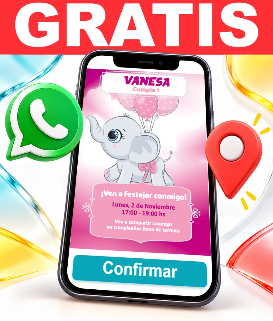Invitación interactiva de Elefante Rosa Gratis