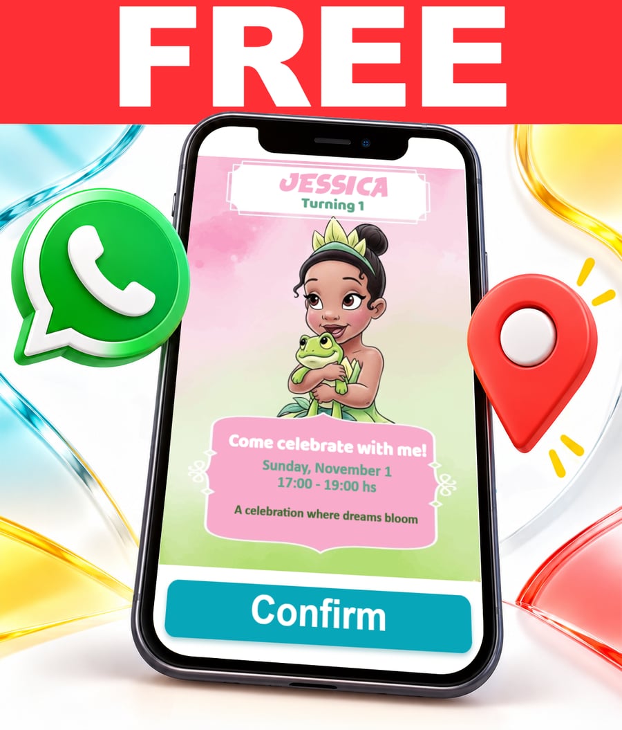 Convite interativo de Tiana a Princesa Grátis