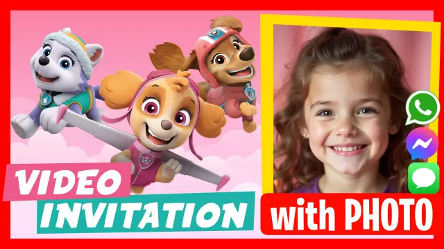Skye, Everest and Liberty Paw Patrol Video Invitation for Kids' Birthday