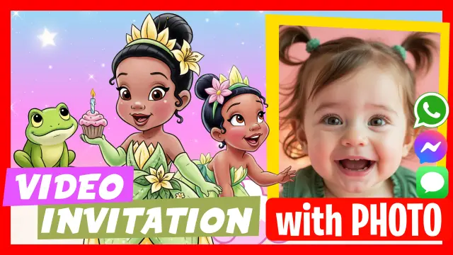 Tiana Baby Princess and the Frog Birthday Video Invitation