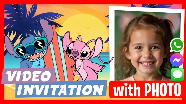 Stitch and Angel Digital Birthday Invitation