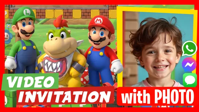 Video Invitation Mario Bros Speaks and invites you to your birthday