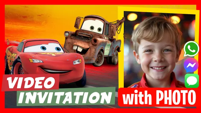 Lightning McQueen and Mater Video Invitation where they talk and invite you to your birthday party