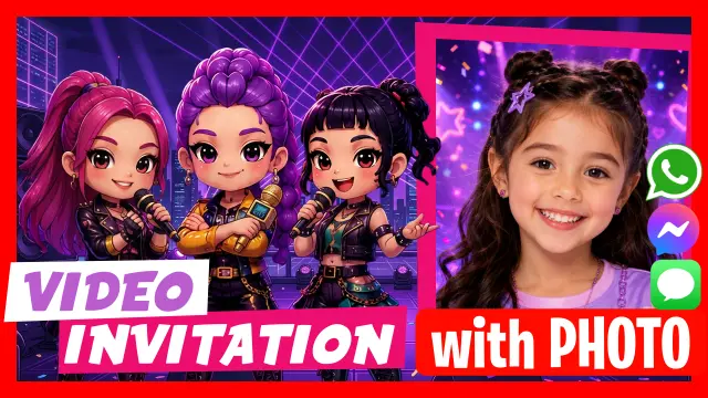 K-pop Chibi Demon Hunters Birthday Invitation invites you to your party