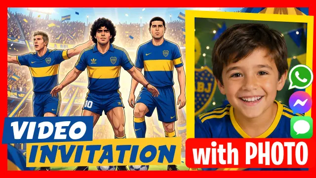 Boca Juniors video invitation with football match commentary