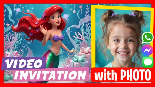 Talking Princess Ariel Video Invitation inviting you to your birthday.