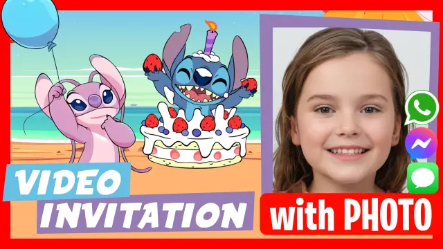 Personalized Stitch and Angel Kids' Birthday Video Invitation