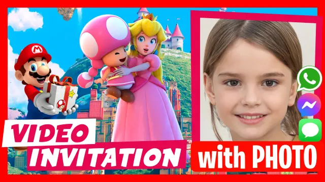Personalized Princess Peach and Mario Bros Kids' Birthday Video Invitation