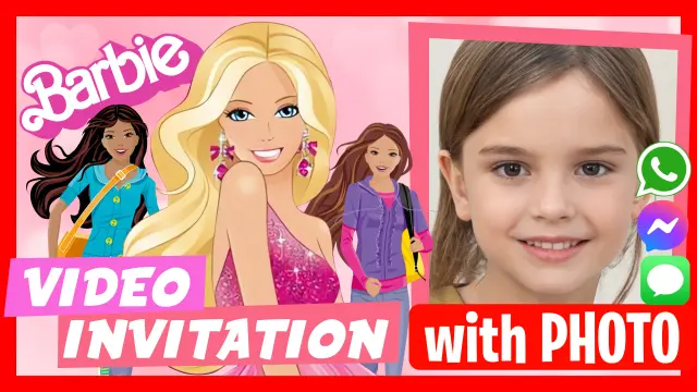 Barbie Video Invitation Vertical Design
