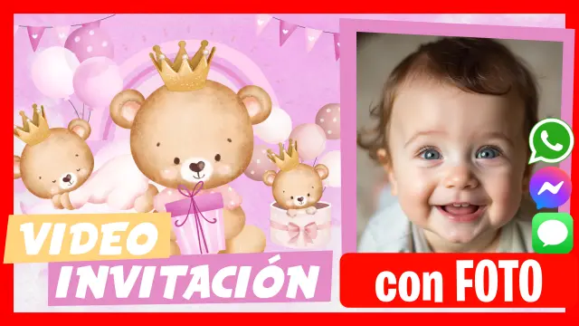Video Invitación Osita Princesa Fiesta Cumpleaños