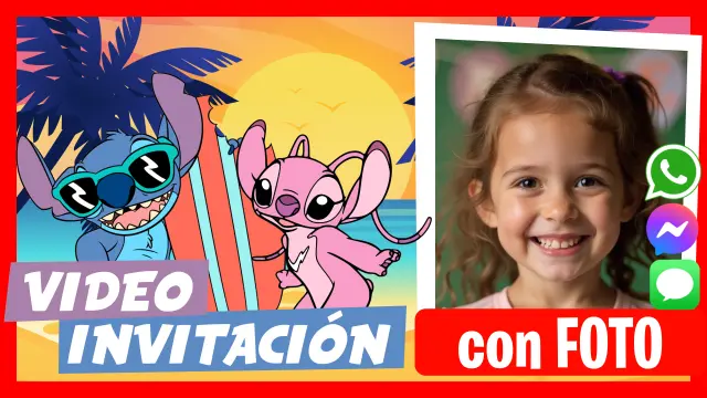 Invitación digital de Cumpleaños Stitch y Angel