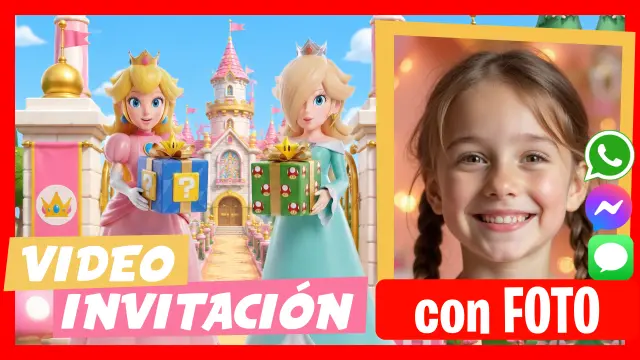 Video invitación Princesa Peach y Rosalina hablan invitando a tu cumpleaños