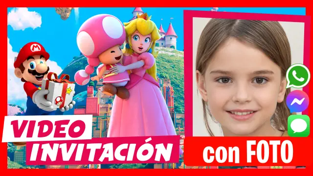 Video Invitación Personalizada de Princesa Peach y Mario Bros Cumpleaños Infantil