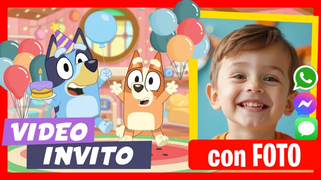 Video Invito di Bluey e Bingo dove parlano e ti invitano al tuo compleanno