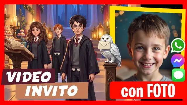 Invito Video di Harry Potter, Hermione e Ron parlante che invita al tuo compleanno