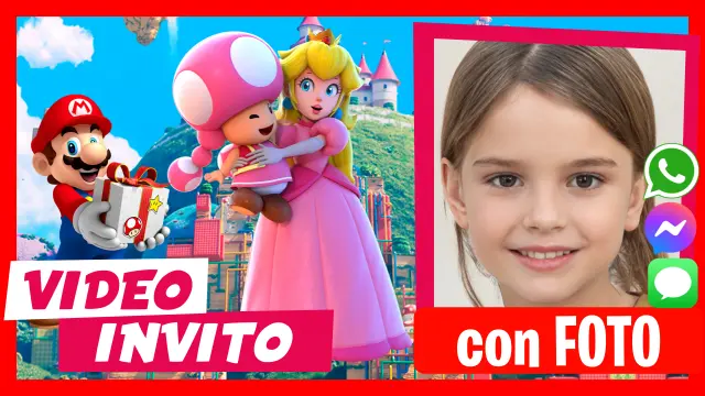 Video Invito Personalizzato di Principessa Peach e Mario Bros Compleanno per Bambini