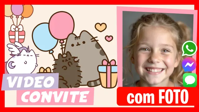 Video Convite Pusheen the cat Festa de Aniversário